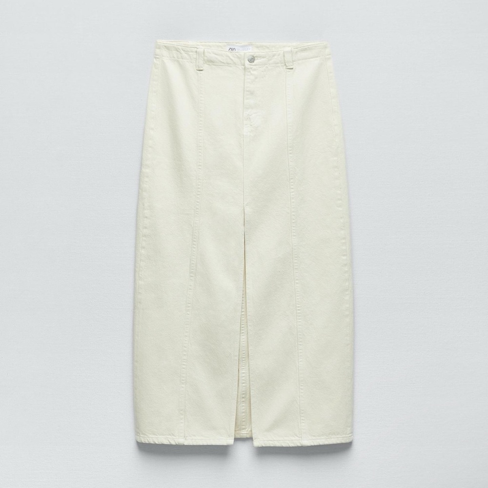 Zara Cream Maxi Denim Skirt with a slit